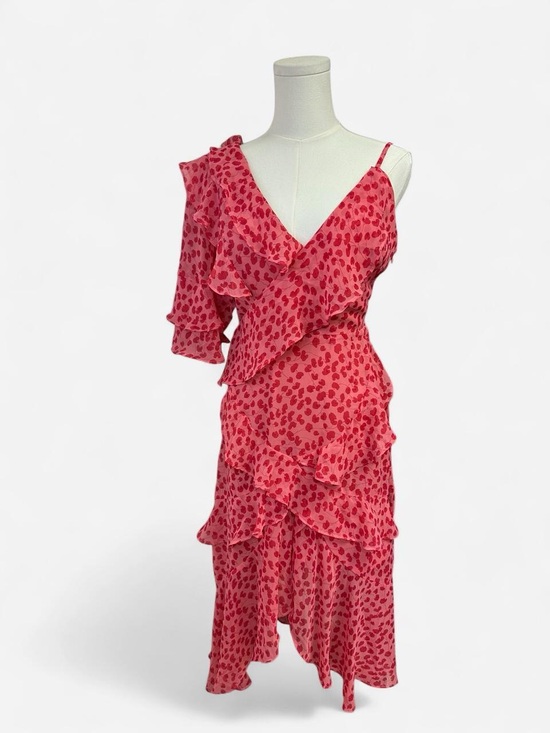 Nasty Gal Dresses & Skirts - Nasty Gal Pink and Red One-Shoulder Ruffle Asymmetrical Midi Dress